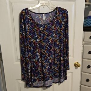 Women’s LulaRoe  Navy Multicolor Circle Print Long Sleeve Top
